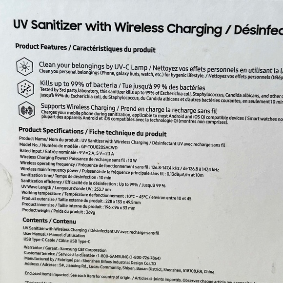 UV SANITIZER WITH WIRELESS CHARGING, CLEANS YOUR BELONGINGS BY UV-C LAMP, KILLS - Picture 3 of 8